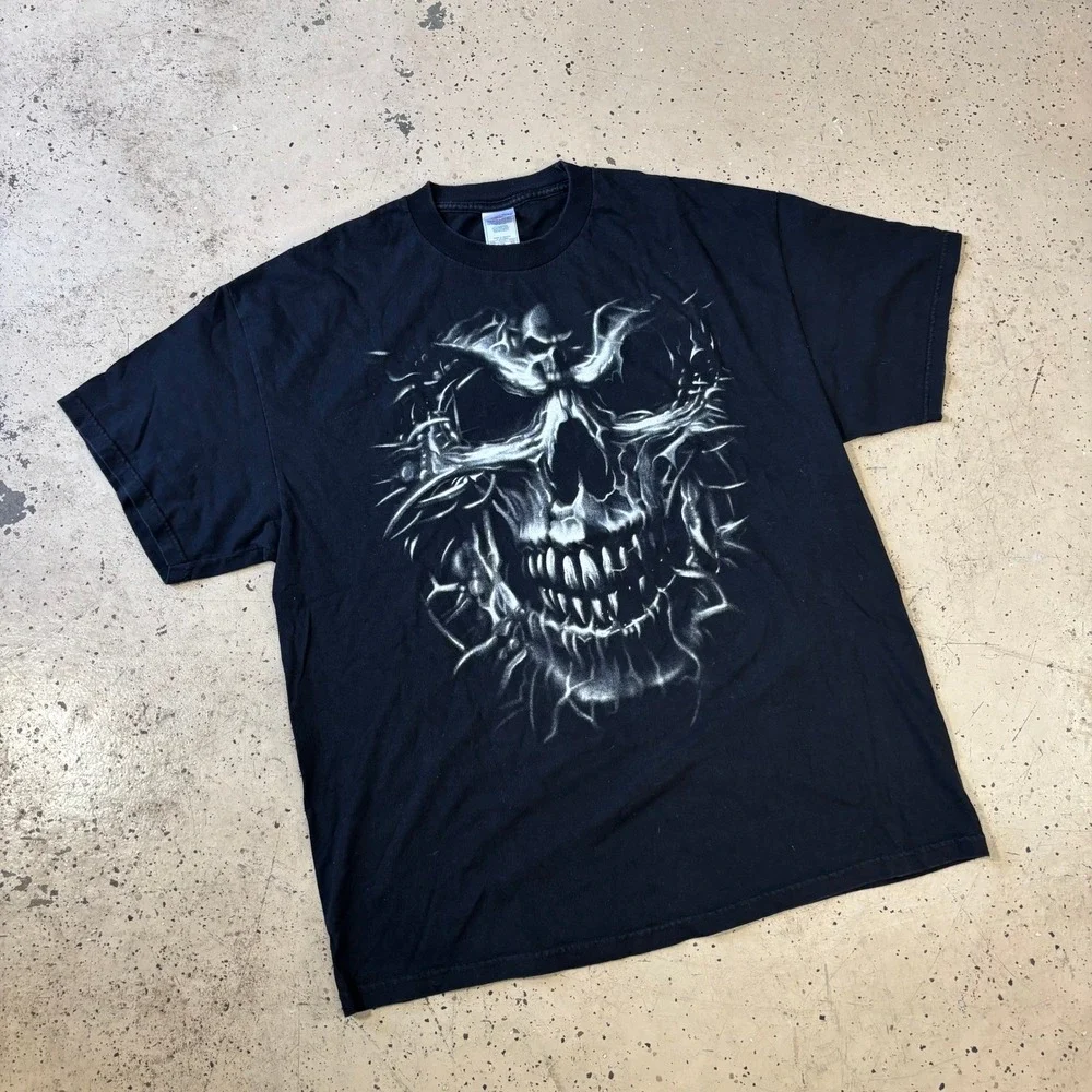 Y2K Tennessee River Black Skull Heavyweight Boxy Made in USA T-Shirt Size XL